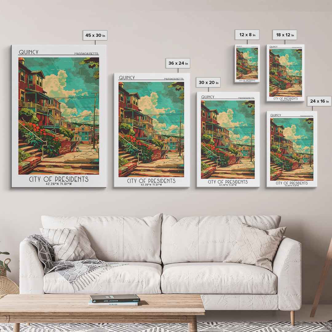 Quincy Travel Poster, Canvas Print, Travel Prints, Landscape Art, Art Print, Mid Century Wall Art, Travel Wall Art, Gallery Wall Set