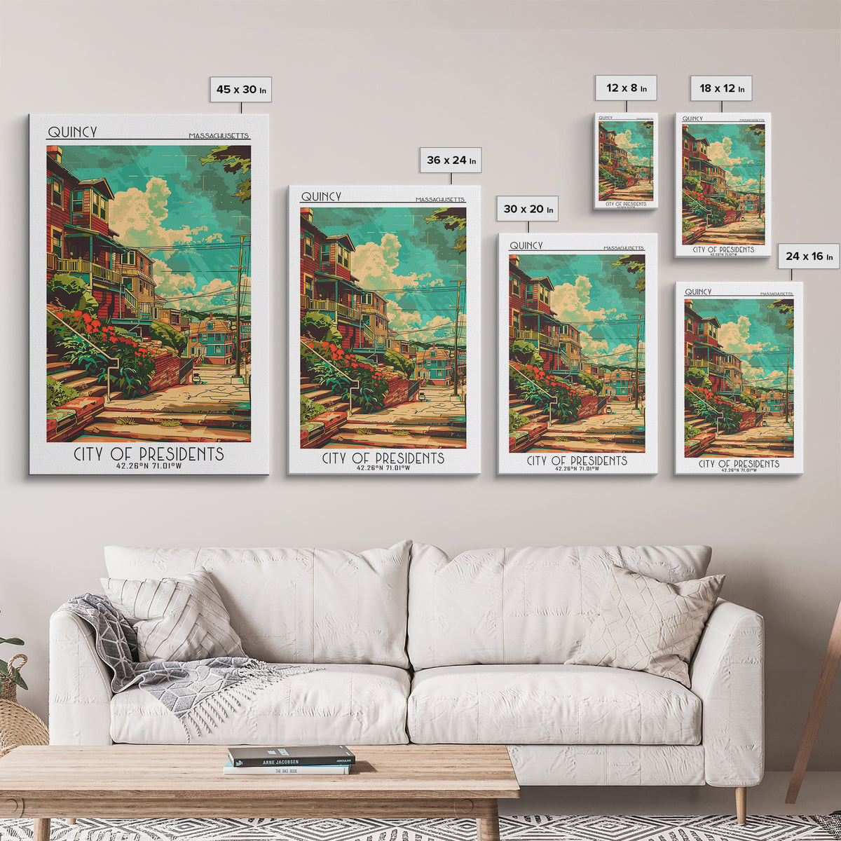 Quincy Travel Poster, Canvas Print, Travel Prints, Landscape Art, Art Print, Mid Century Wall Art, Travel Wall Art, Gallery Wall Set