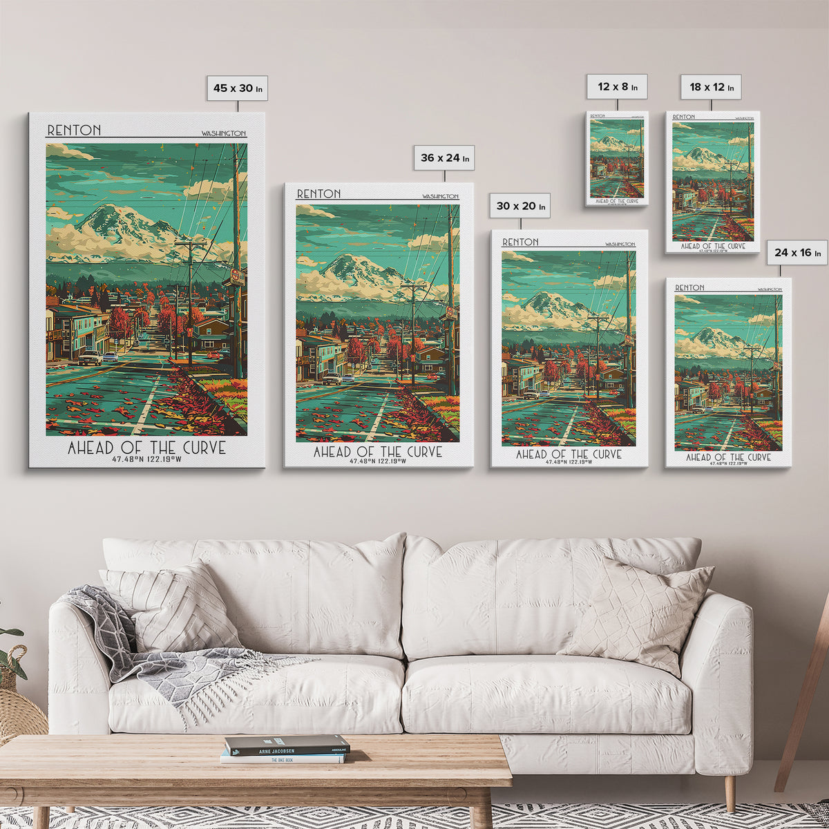 Renton Travel Poster, Framed Canvas Print, Vintage Travel Print, City Wall Art, Retro Wall Art, Vintage Poster, Living Room Wall Art