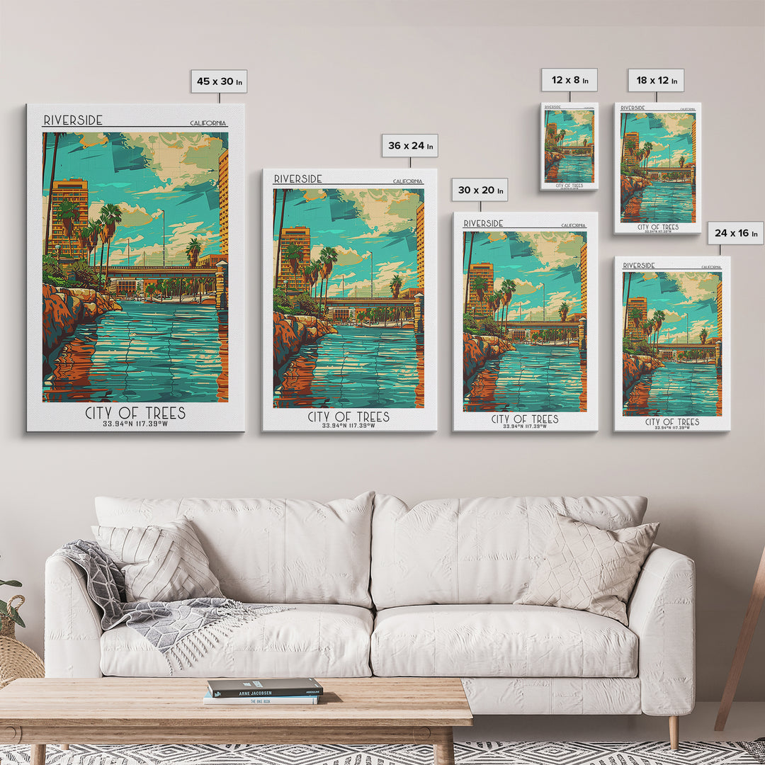 Riverside Travel Poster, Framed Canvas Print, Travel Prints, Landscape Art, Vintage Travel Art, City Travel Poster, Gallery Wall Set