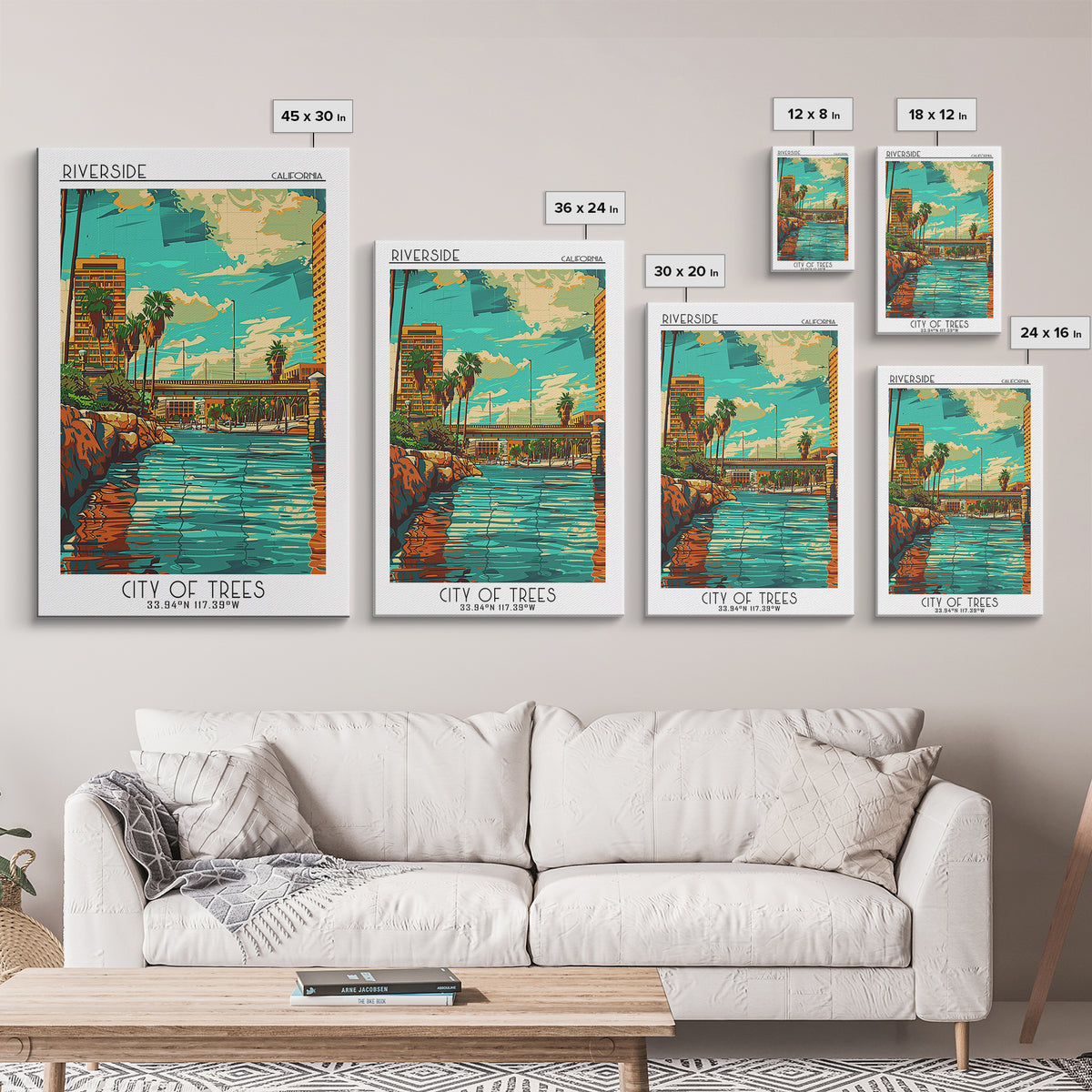 Riverside Travel Poster, Framed Canvas Print, Travel Prints, Landscape Art, Vintage Travel Art, City Travel Poster, Gallery Wall Set