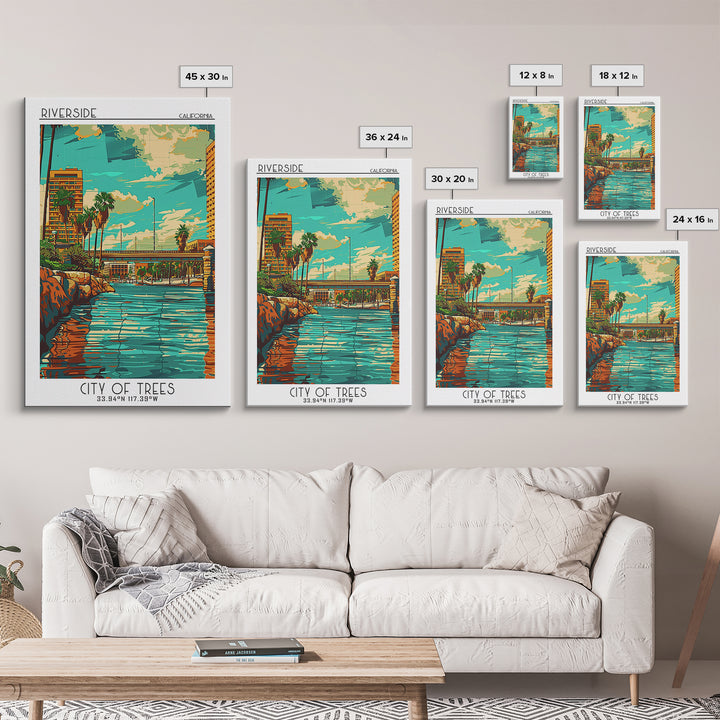 Riverside Travel Poster, Framed Canvas Print, Travel Prints, Landscape Art, Vintage Travel Art, City Travel Poster, Gallery Wall Set