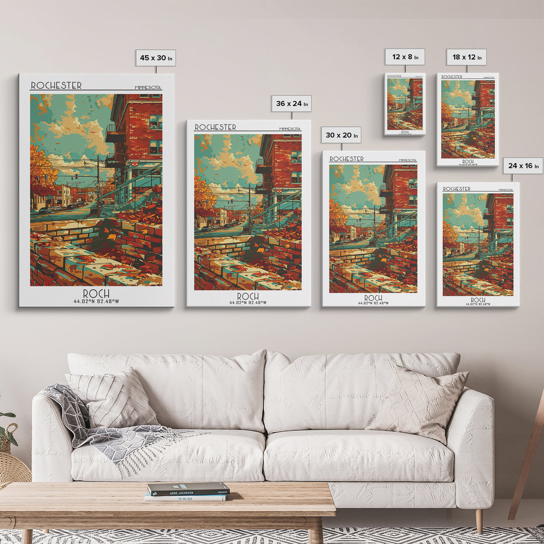 Rochester Travel Poster, Framed Canvas Print, Retro Travel Poster, City Wall Art, Home Office Decor, Art Print, Living Room Wall Art