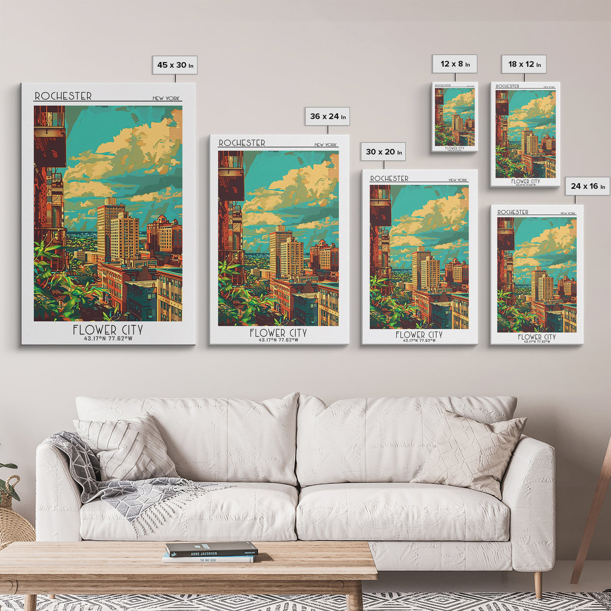 Rochester New York Travel Poster, Canvas Print, Travel Wall Art, City Wall Art, Vintage Travel, City Art Print, Living Room Wall Art