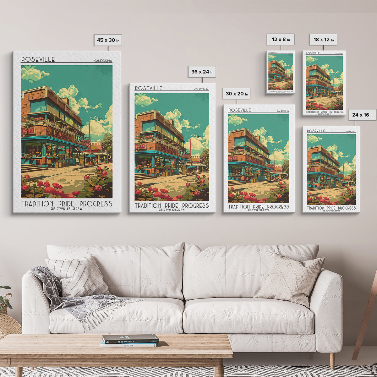Roseville Travel Poster, Framed Canvas Print, Poster Print, Travel Wall Art, Fine Art Print, Mid Century Wall Art, Minimalist Poster