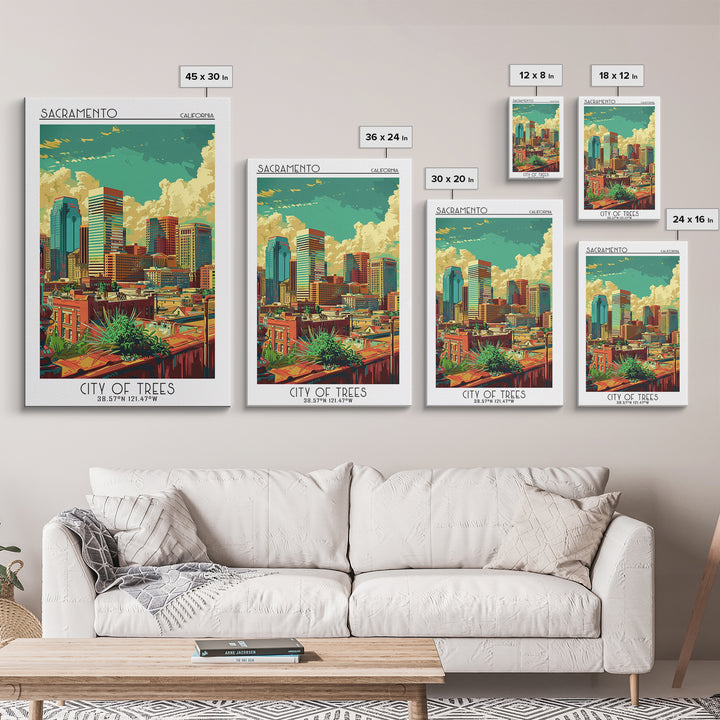 Sacramento Travel Poster, Framed Canvas Print, Travel Wall Art, City Wall Art, Wanderlust Gift, Gallery Wall Set, City Travel Poster