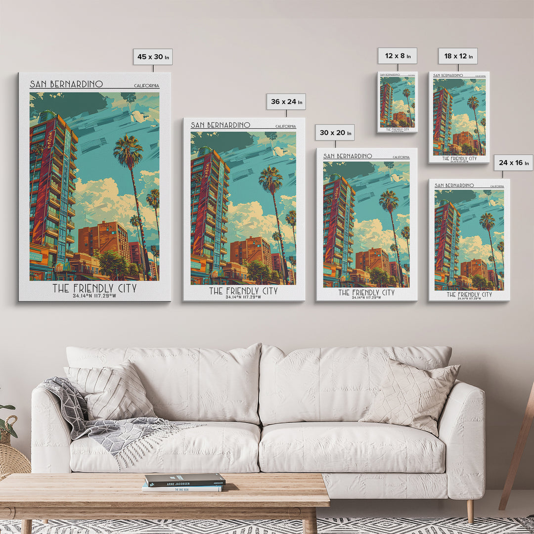 San Bernardino Travel Poster, Canvas Print, Travel Wall Decor, Minimalist Poster, City Illustration, Home Decor, Retro Travel Poster