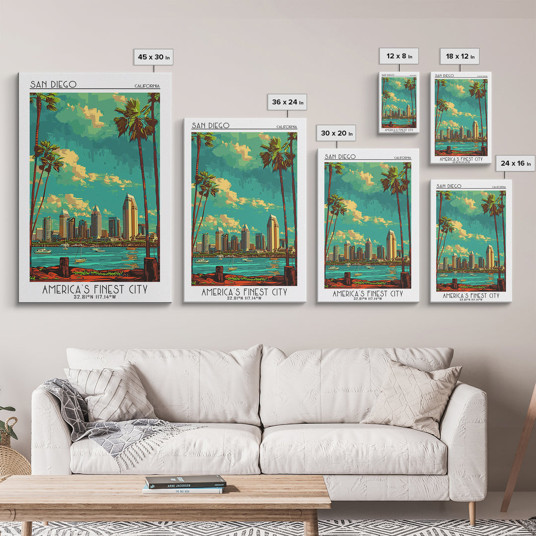 San Diego Travel Poster, Framed Canvas Print, Retro Travel Poster, City Wall Art, Vintage Travel Art, Vintage Posters, Travel Prints