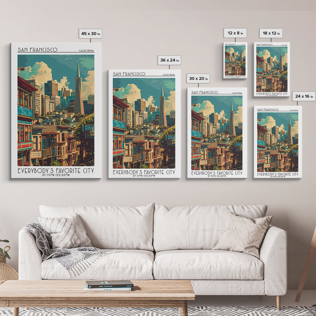 San Francisco Travel Poster, Framed Canvas Print, Retro Wall Art, Travel Print, Travel Art Print, Vintage Travel Art, Fine Art Print