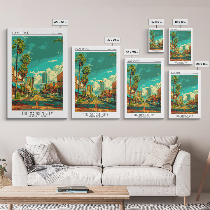 San Jose Travel Poster, Canvas Print, Vintage Travel Print, City Wall Art, City Illustration, Gallery Wall Set, Living Room Wall Art