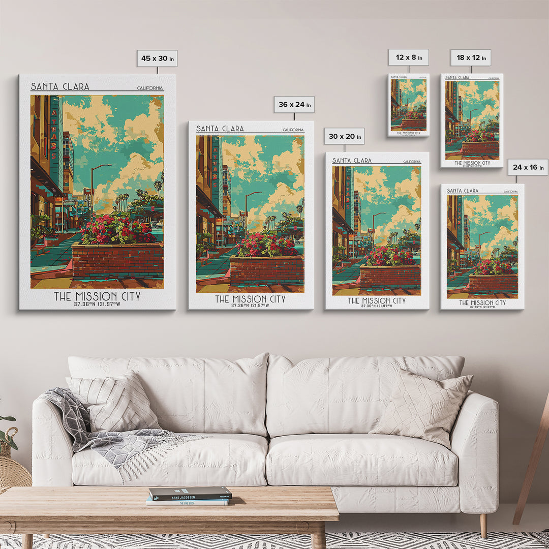 Santa Clara Travel Poster, Canvas Print, Travel Art Print, Modern Wall Decor, City Wall Art, Mid Century Wall Art, City Illustration