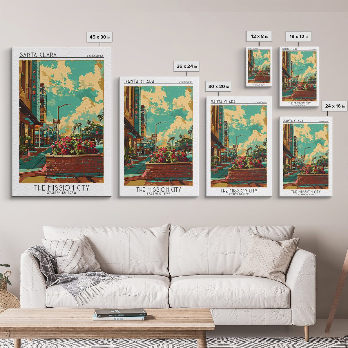 Santa Clara Travel Poster, Canvas Print, Travel Art Print, Modern Wall Decor, City Wall Art, Mid Century Wall Art, City Illustration