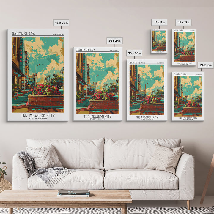 Santa Clara Travel Poster, Canvas Print, Travel Art Print, Modern Wall Decor, City Wall Art, Mid Century Wall Art, City Illustration