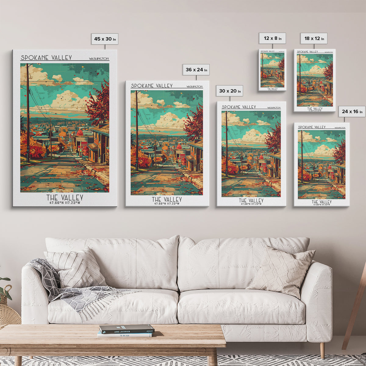 Spokane Valley Travel Poster, Framed Canvas Print, Travel Wall Art, City Wall Art, City Travel Poster, Travel Prints, Retro Wall Art