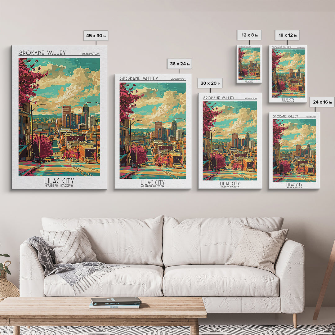 Spokane Valley Washington Travel Poster, Canvas Print, Vintage Travel Print, City Wall Art, Fine Art Print, Wall Art, Vintage Poster
