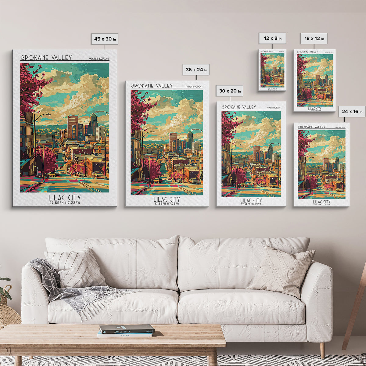 Spokane Valley Washington Travel Poster, Canvas Print, Vintage Travel Print, City Wall Art, Fine Art Print, Wall Art, Vintage Poster