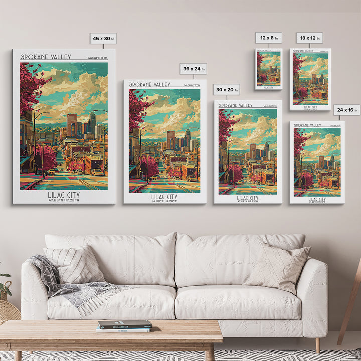 Spokane Valley Washington Travel Poster, Canvas Print, Vintage Travel Print, City Wall Art, Fine Art Print, Wall Art, Vintage Poster