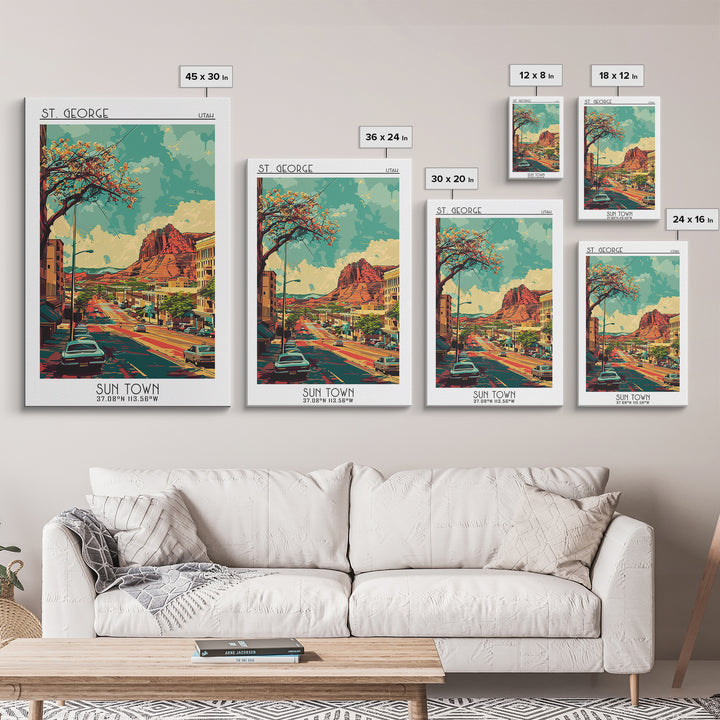 St George Travel Poster, Framed Canvas Print, City Travel Poster, Travel Wall Art, Home Office Decor, Travel Decor, Gallery Wall Set