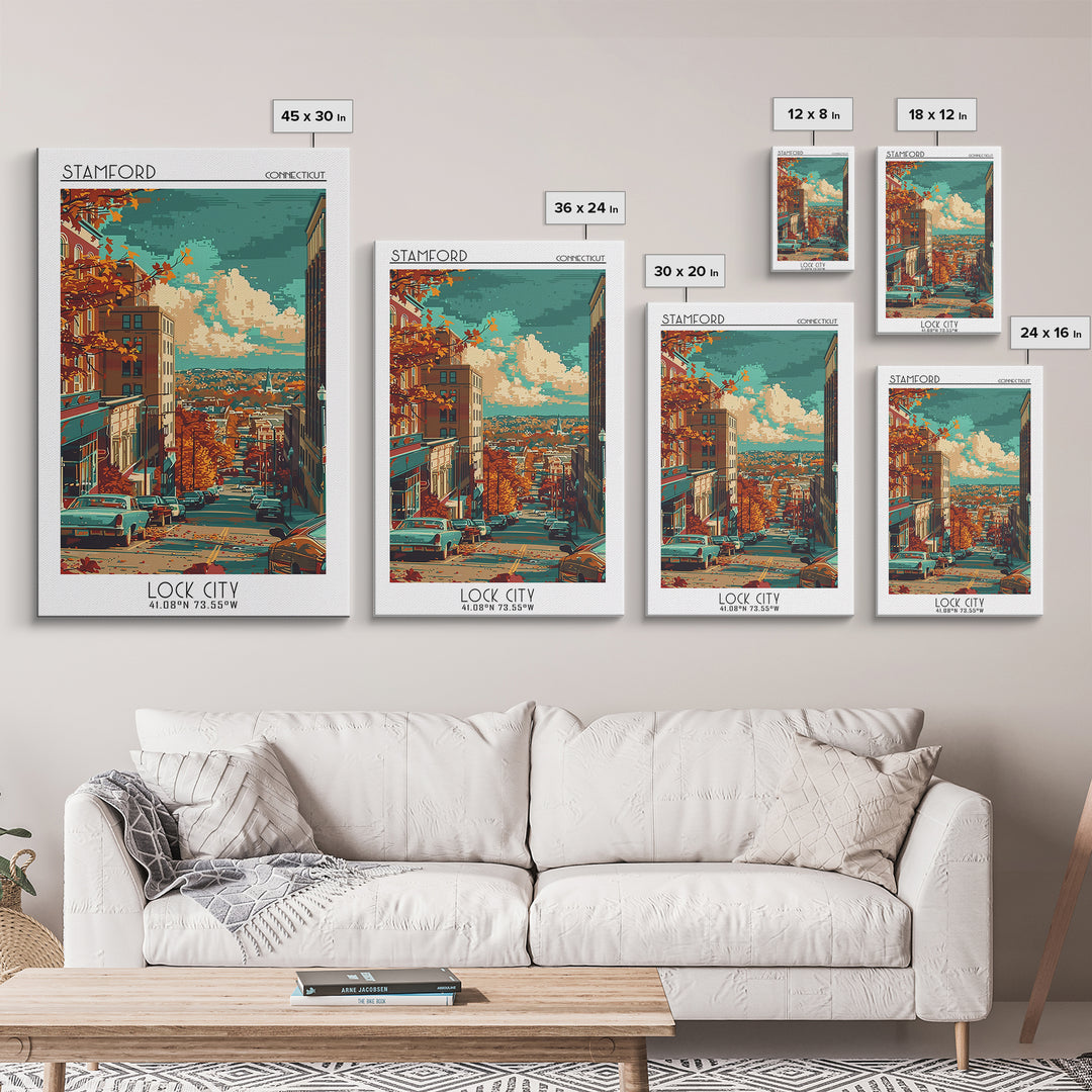 Stamford Travel Poster, Framed Canvas Print, Travel Wall Decor, Minimalist Poster, Fine Art Print, Modern Wall Decor, City Art Print