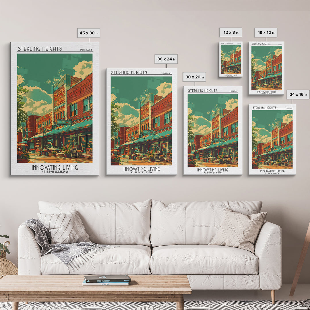Sterling Heights Travel Poster, Framed Canvas Print, City Art Print, Travel Wall Art, City Illustration, Wall Art, Modern Wall Decor