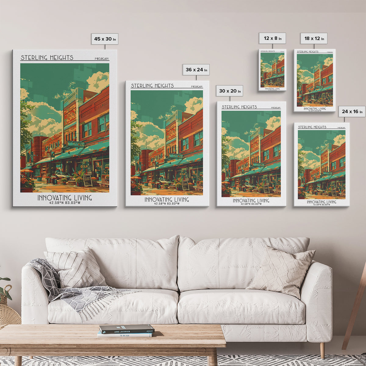 Sterling Heights Travel Poster, Framed Canvas Print, City Art Print, Travel Wall Art, City Illustration, Wall Art, Modern Wall Decor