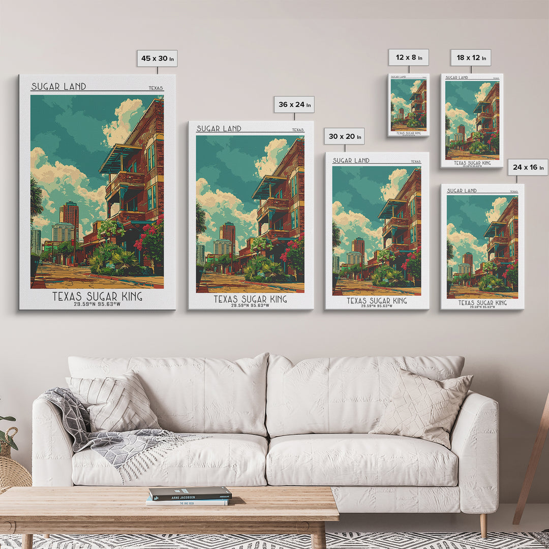 Sugar Land Travel Poster, Framed Canvas Print, City Travel Poster, Travel Wall Decor, Home Decor, Modern Wall Decor, Wanderlust Gift
