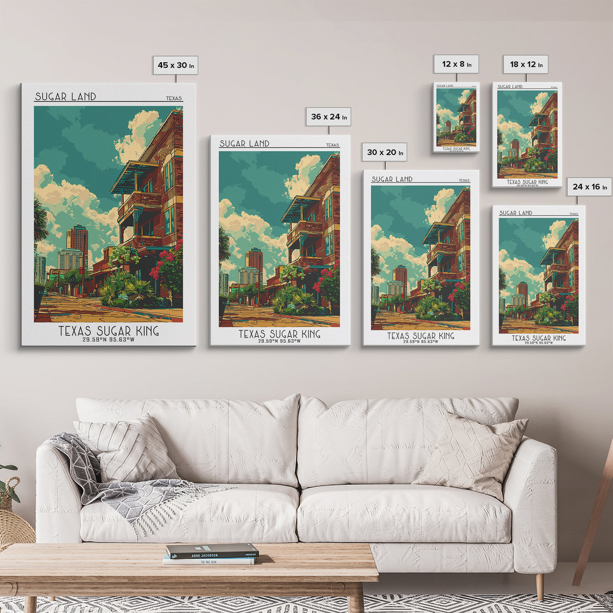 Sugar Land Travel Poster, Framed Canvas Print, City Travel Poster, Travel Wall Decor, Home Decor, Modern Wall Decor, Wanderlust Gift