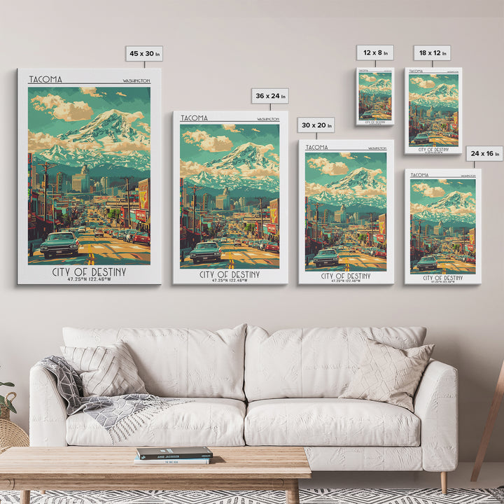 Tacoma Travel Poster, Framed Canvas Print, Travel Art Print, Modern Wall Decor, Landscape Art, Minimalist Poster, City Travel Poster