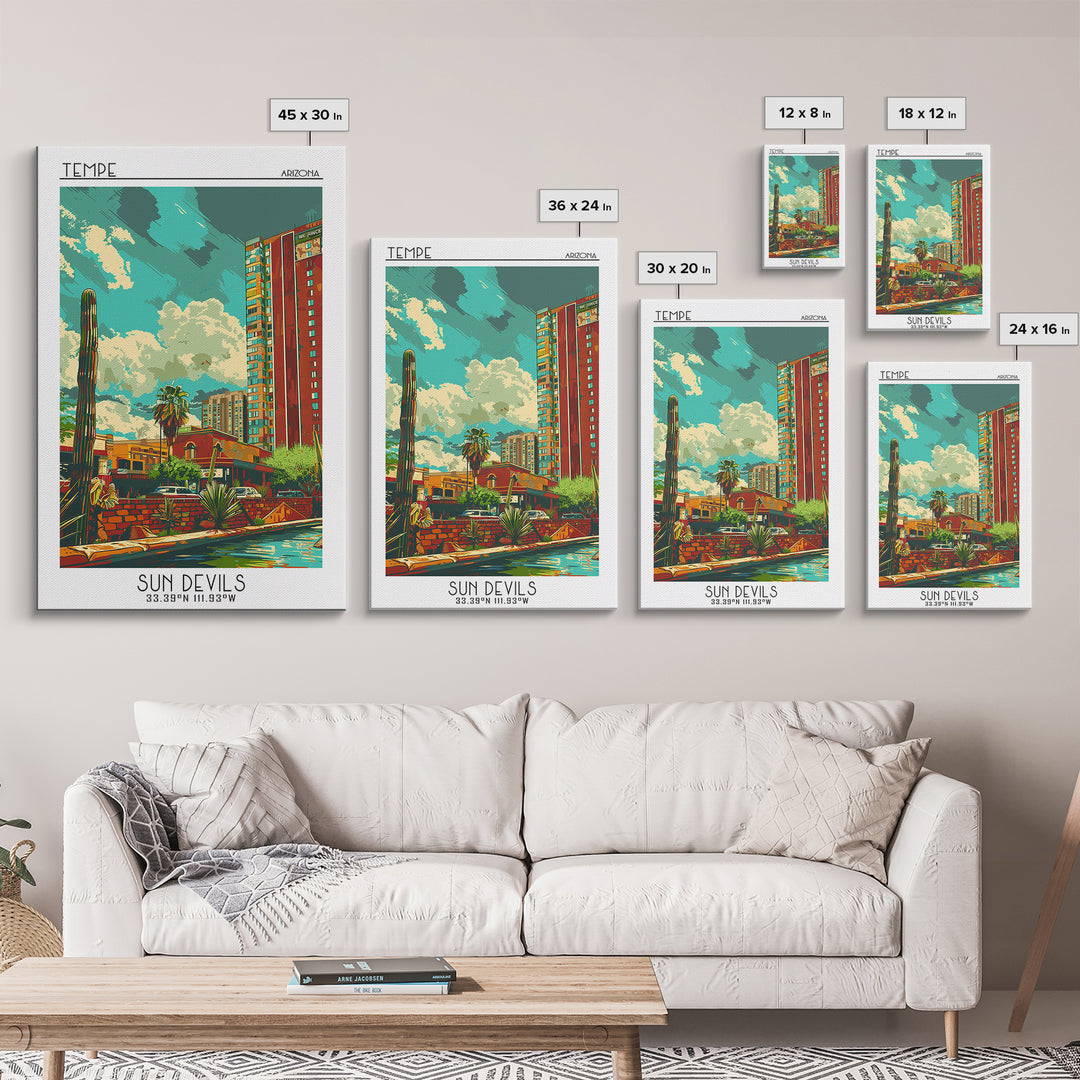 Tempe Travel Poster, Framed Canvas Print, City Travel Poster, Travel Wall Art, Modern Wall Decor, Living Room Wall Art, Travel Print