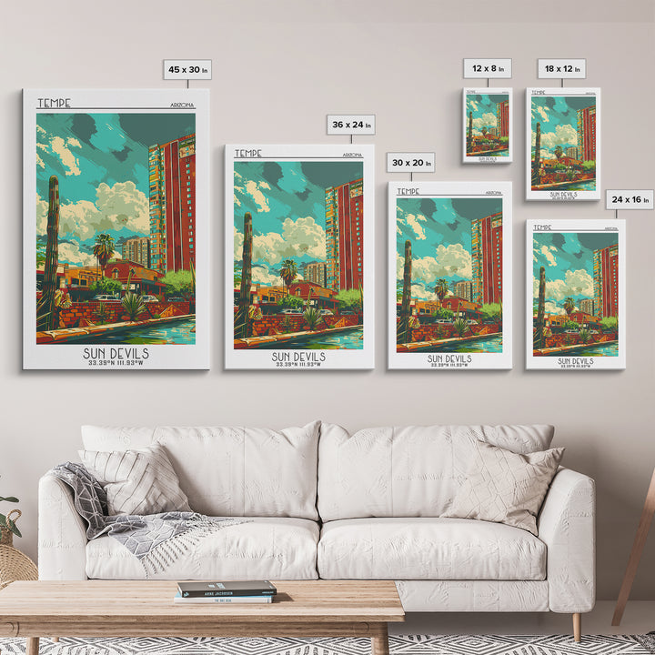 Tempe Travel Poster, Framed Canvas Print, City Travel Poster, Travel Wall Art, Modern Wall Decor, Living Room Wall Art, Travel Print