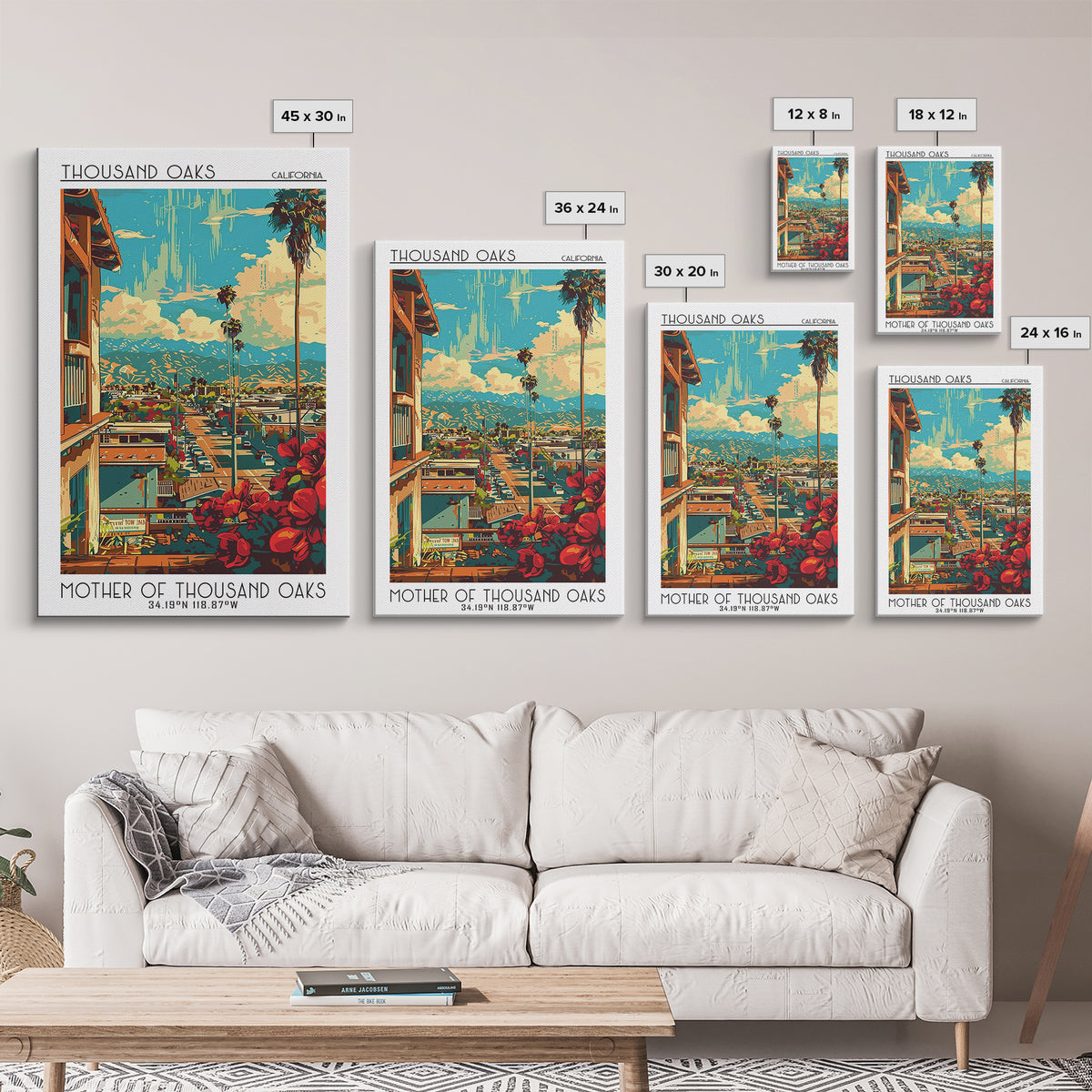 Thousand Oaks Travel Poster, Canvas Print, Retro Travel Poster, City Wall Art, Travel Wall Decor, Wanderlust Gift, Modern Wall Decor