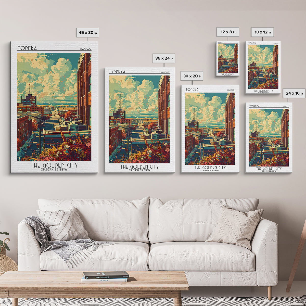 Topeka Travel Poster, Framed Canvas Print, City Travel Poster, Travel Wall Art, Poster Print, Travel Art Print, Watercolor Cityscape