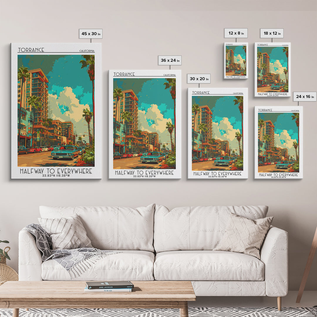 Torrance Travel Poster, Framed Canvas Print, Travel Wall Art, City Wall Art, Wall Art, Home Office Decor, Travel Posters, Poster Art