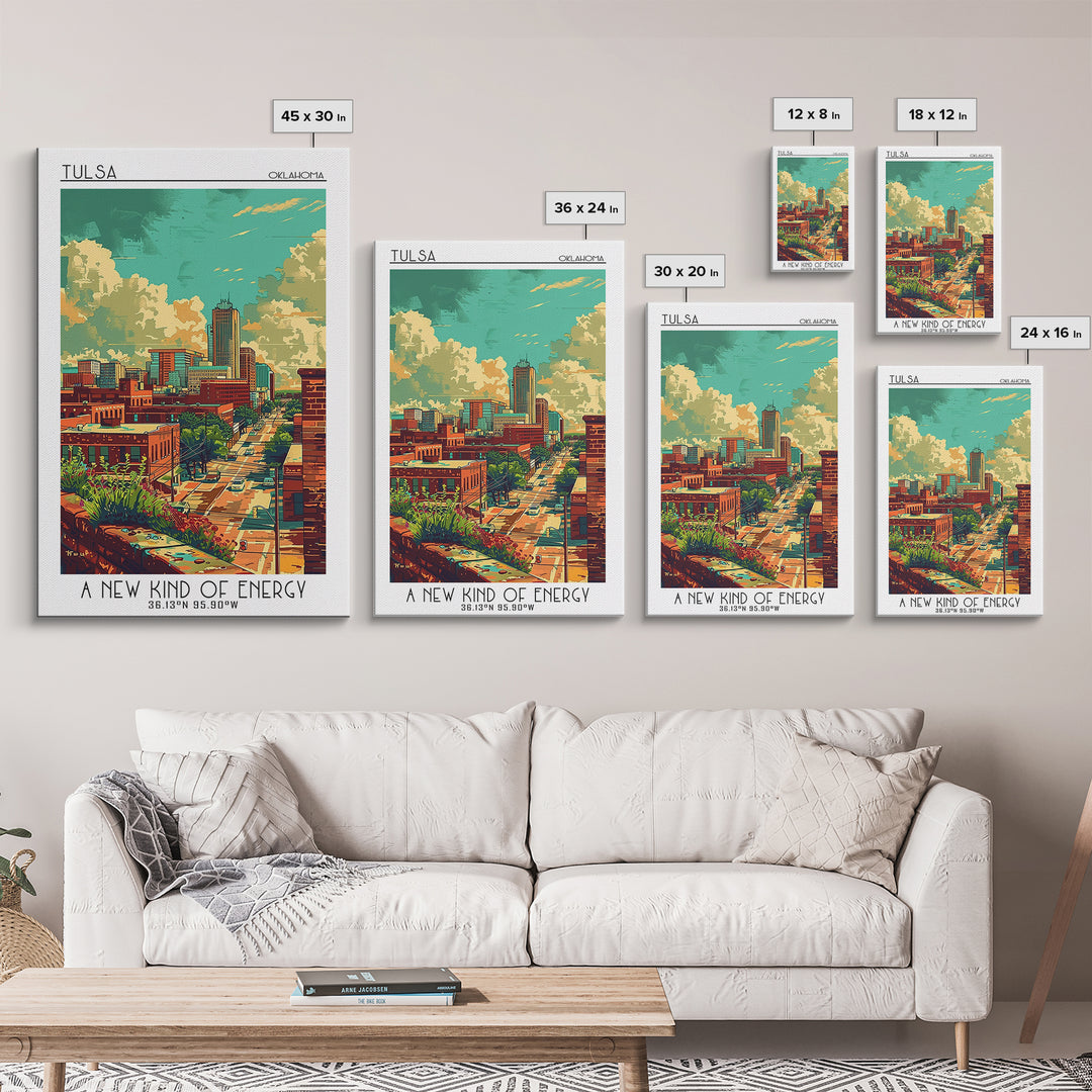 Tulsa Travel Poster, Framed Canvas Print, City Travel Poster, Travel Wall Decor, Watercolor Cityscape, Landscape Art, Travel Posters