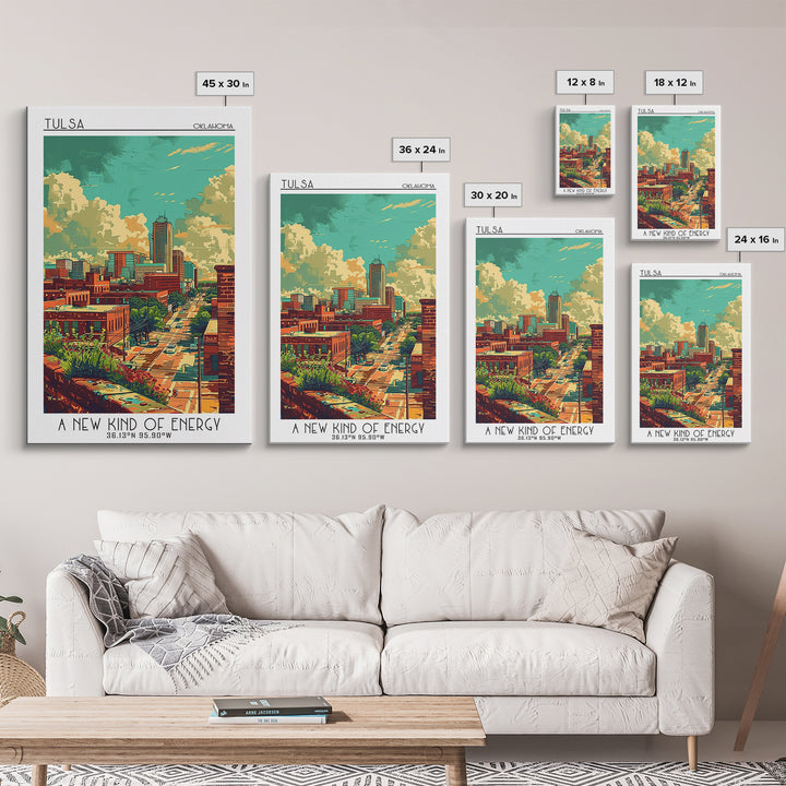 Tulsa Travel Poster, Framed Canvas Print, City Travel Poster, Travel Wall Decor, Watercolor Cityscape, Landscape Art, Travel Posters