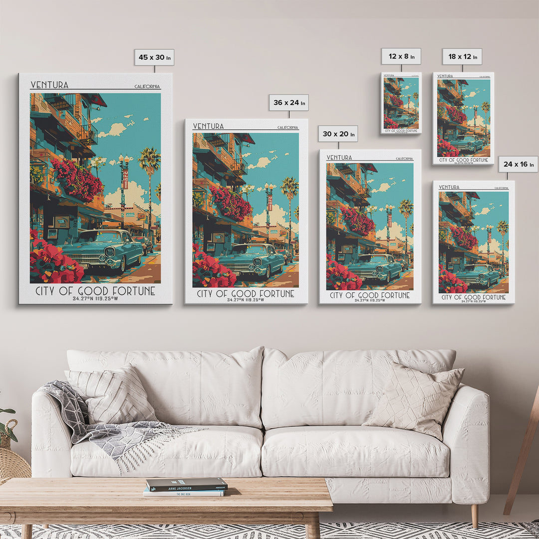 Ventura Travel Poster, Framed Canvas Print, Retro Wall Art, Travel Print, Poster Print, Vintage Travel Art, Travel Posters, Wall Art