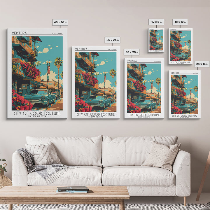 Ventura Travel Poster, Framed Canvas Print, Retro Wall Art, Travel Print, Poster Print, Vintage Travel Art, Travel Posters, Wall Art