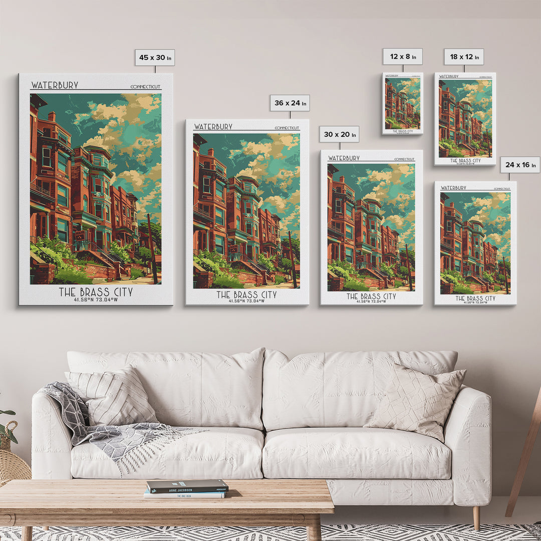 Waterbury Travel Poster, Framed Canvas Print, Poster Print, Travel Wall Art, Travel Art Print, Mid Century Wall Art, Wanderlust Gift