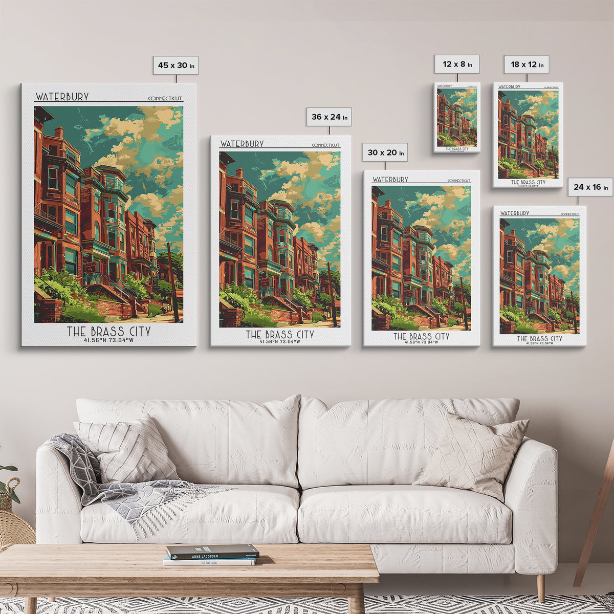 Waterbury Travel Poster, Framed Canvas Print, Poster Print, Travel Wall Art, Travel Art Print, Mid Century Wall Art, Wanderlust Gift