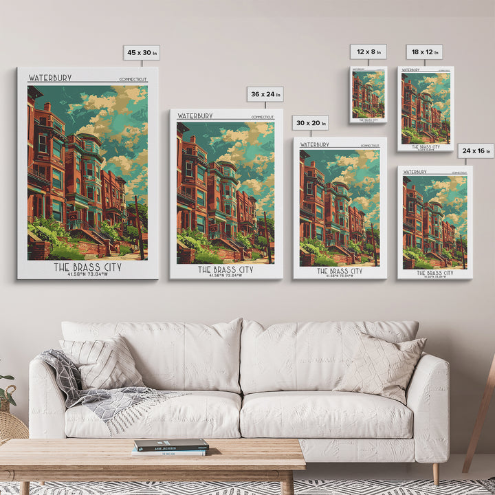 Waterbury Travel Poster, Framed Canvas Print, Poster Print, Travel Wall Art, Travel Art Print, Mid Century Wall Art, Wanderlust Gift