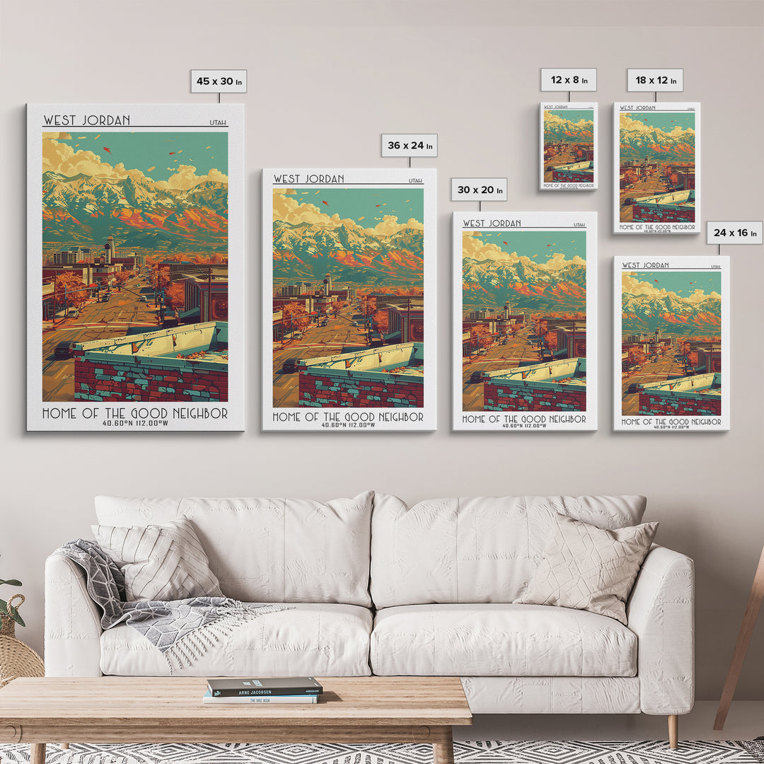 West Jordan Travel Poster, Canvas Print, Retro Travel Poster, City Wall Art, City Art Print, Travel Prints, Travel Decor, Poster Art
