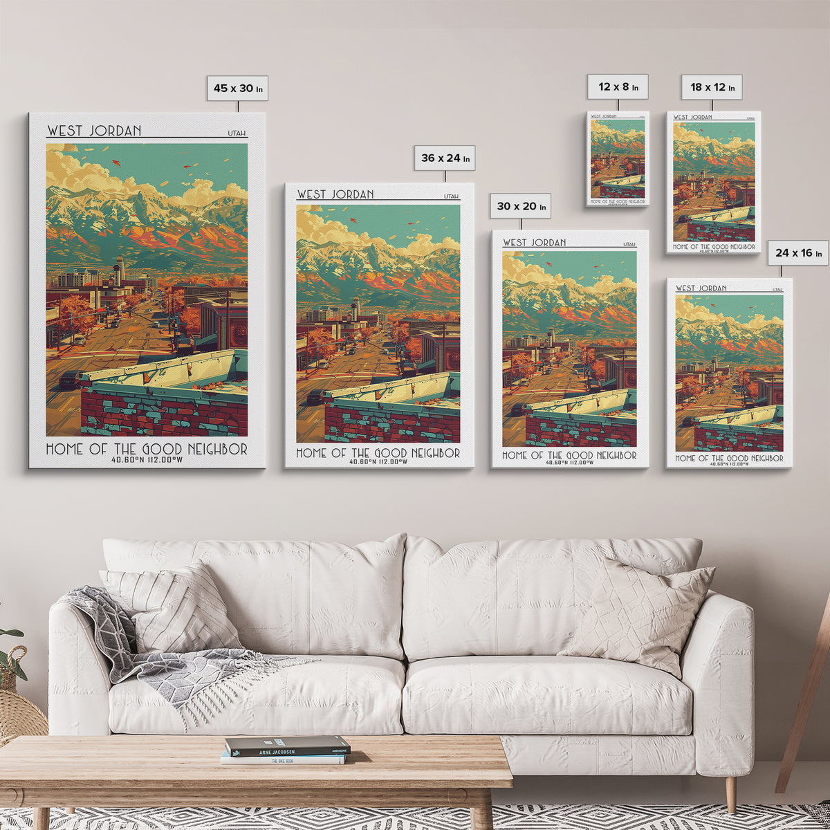 West Jordan Travel Poster, Canvas Print, Retro Travel Poster, City Wall Art, City Art Print, Travel Prints, Travel Decor, Poster Art