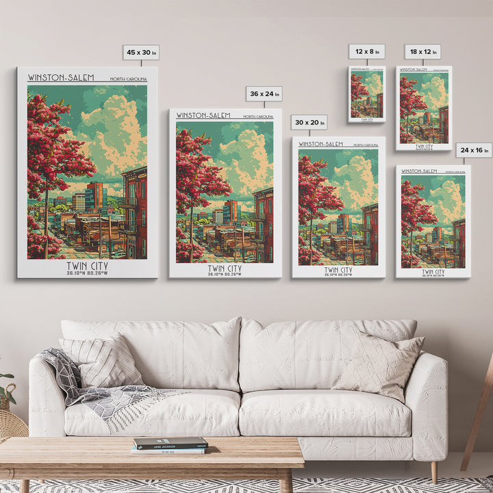 Winston-Salem Travel Poster, Framed Canvas Print, Travel Wall Decor, Minimalist Poster, Travel Prints, Home Office Decor, Home Decor