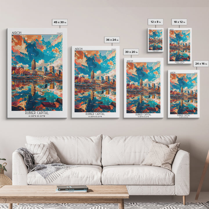 Akron Travel Poster, Canvas Print, Poster Print, Travel Wall Art, Gallery Wall Set, City Wall Art, Fine Art Print, Minimalist Poster