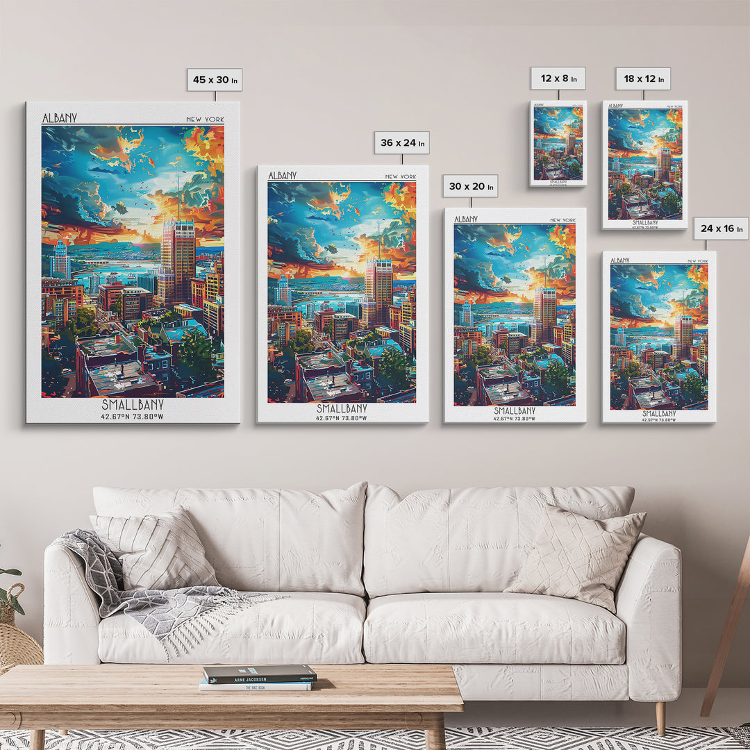 Albany Travel Poster, Framed Canvas Print, Retro Travel Poster, City Wall Art, Travel Wall Decor, City Illustration, Wanderlust Gift