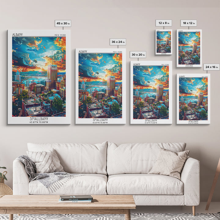 Albany Travel Poster, Framed Canvas Print, Retro Travel Poster, City Wall Art, Travel Wall Decor, City Illustration, Wanderlust Gift