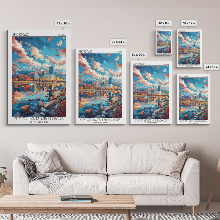 Anchorage Travel Poster, Framed Canvas Print, Retro Travel Poster, City Wall Art, Wanderlust Gift, City Illustration, Vintage Travel