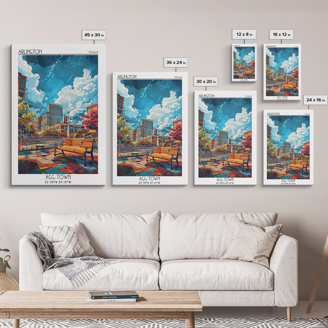 Arlington Travel Poster, Framed Canvas Print, Travel Prints, Landscape Art, Travel Wall Art, Watercolor Cityscape, Travel Wall Decor