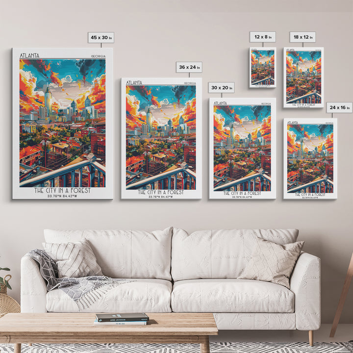 Atlanta Travel Poster, Framed Canvas Print, Travel Prints, Landscape Art, Retro Travel Print, City Illustration, Vintage City Poster