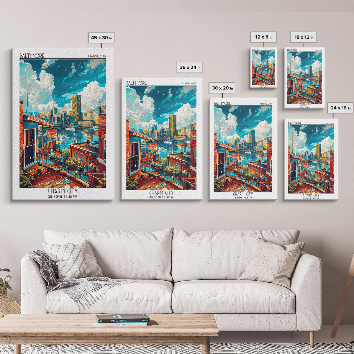 Baltimore Travel Poster, Canvas Print, Travel Wall Decor, Minimalist Poster, Wall Art, Landscape Art, Poster Art, Retro Travel Print